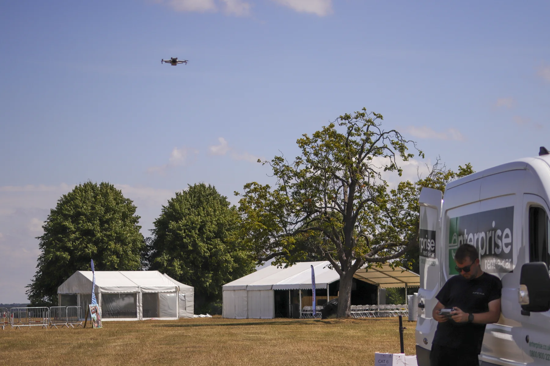 Apexia testing a drone above a large outdoor event site